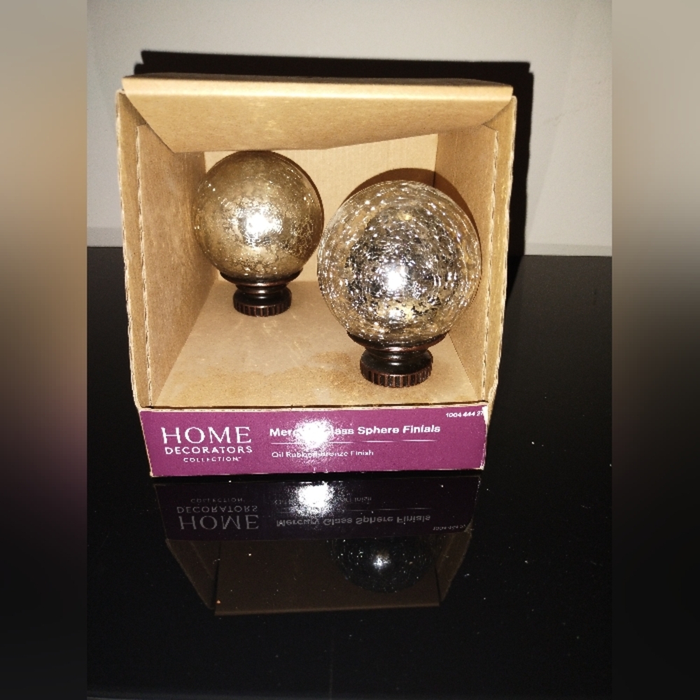 2 glass spheres finialsGunmetal finished AndOil rubbed bronze finished